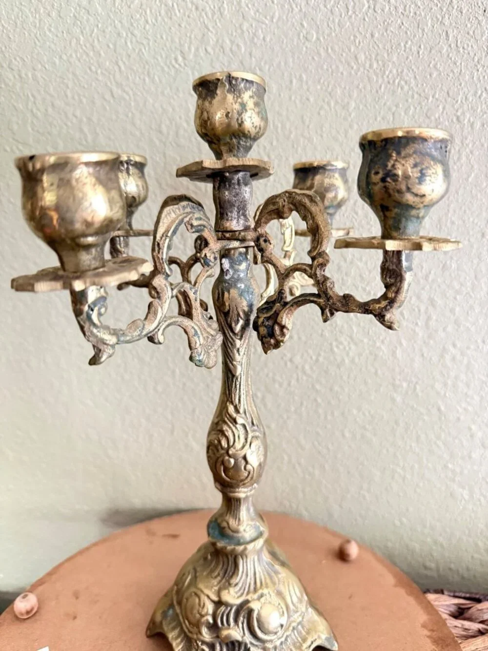 Vintage Solid Brass‎ Cast Rococo 5 Arms 12